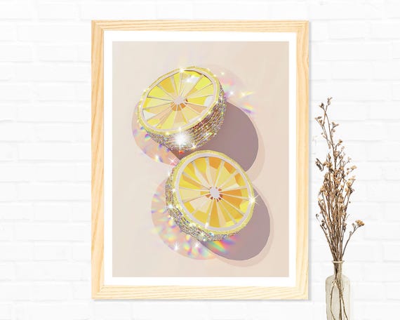 Lemons Glitter Style Poster Glam Kitchen Disco Trendy Wall Art Print Poster Framed Art Gift