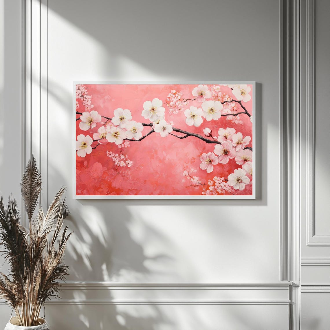 White Cherry Blossoms Coral Pink Spring Floral Art Frame TV Poster - Image 4