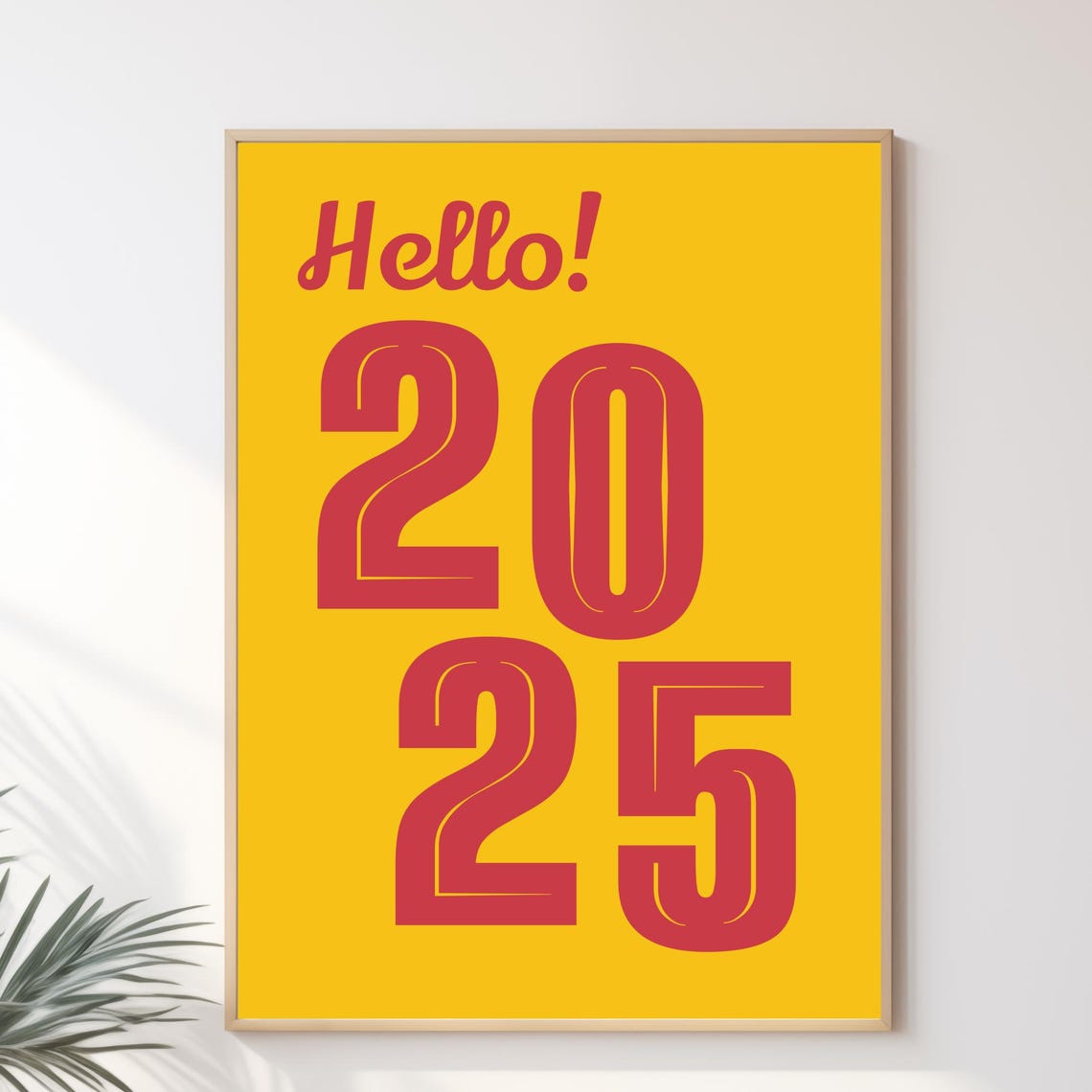 Hello 2025 Bold Retro Red Yellow Typography New Year Party Poster