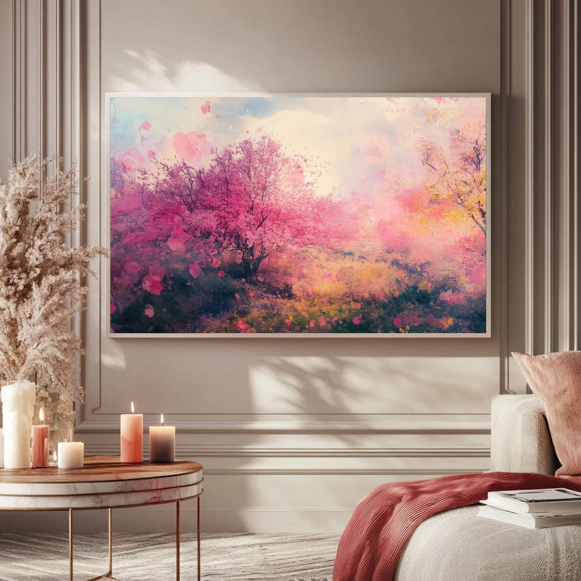 Cherry Blossom Spring Dreamy Pink Watercolor Bloom Nature Wall Art - Image 5
