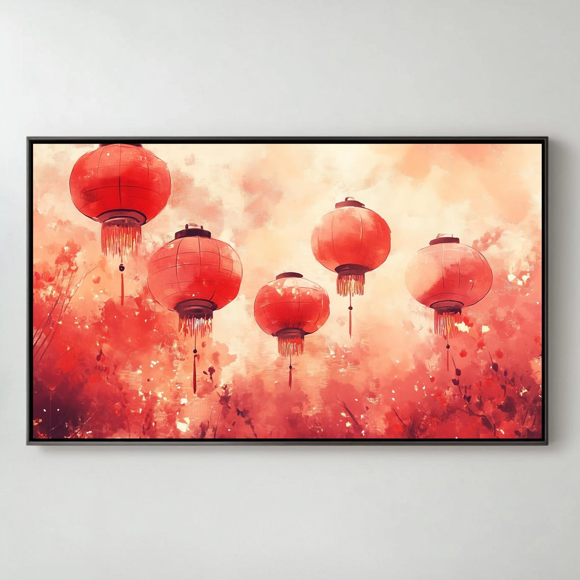 Red Chinese Lanterns Watercolor Lunar New Year Art Frame TV Poster