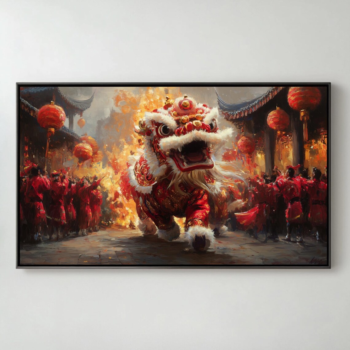 Chinese Lion Dance Lanterns Street Festival Painting TV Poster