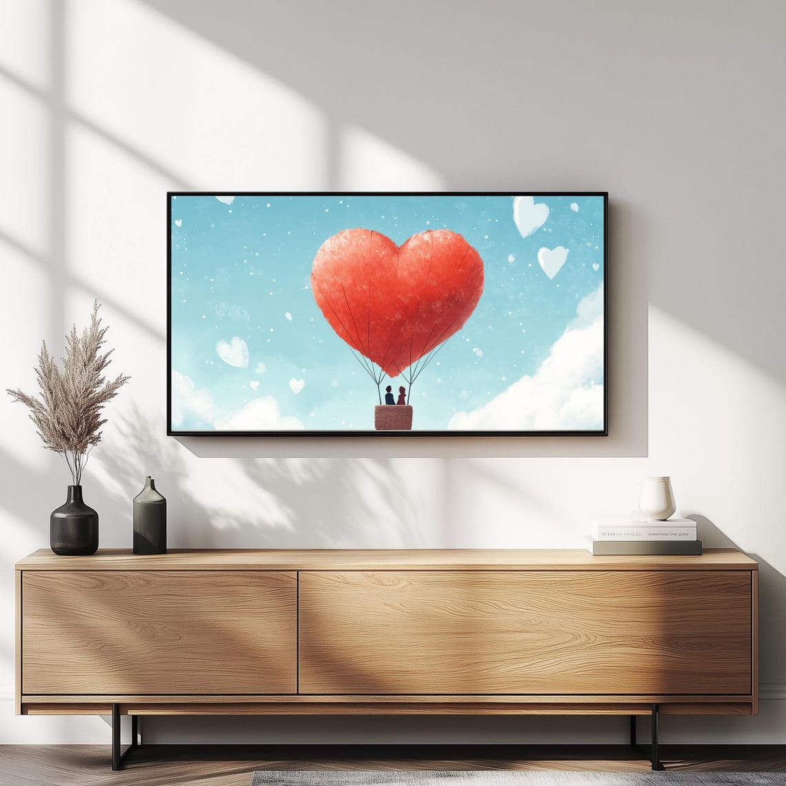 Heart Hot Air Balloon Couple Blue Sky Valentines Day Art TV Poster - Image 5