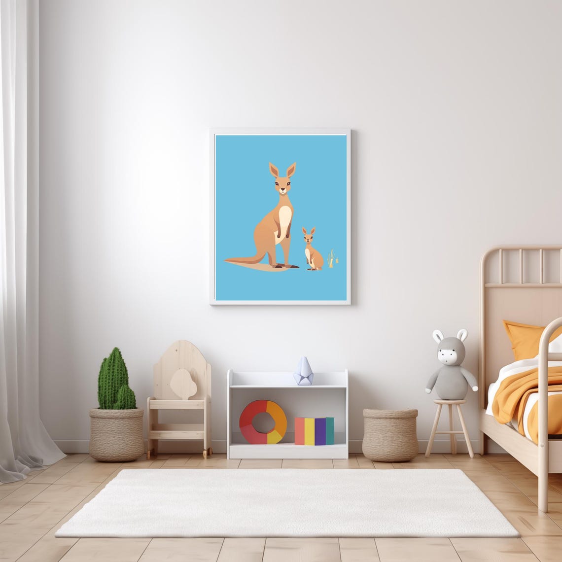 Mommy And Baby Kangaroo With Joey Light Blue Nursery Wall Art - Image 5