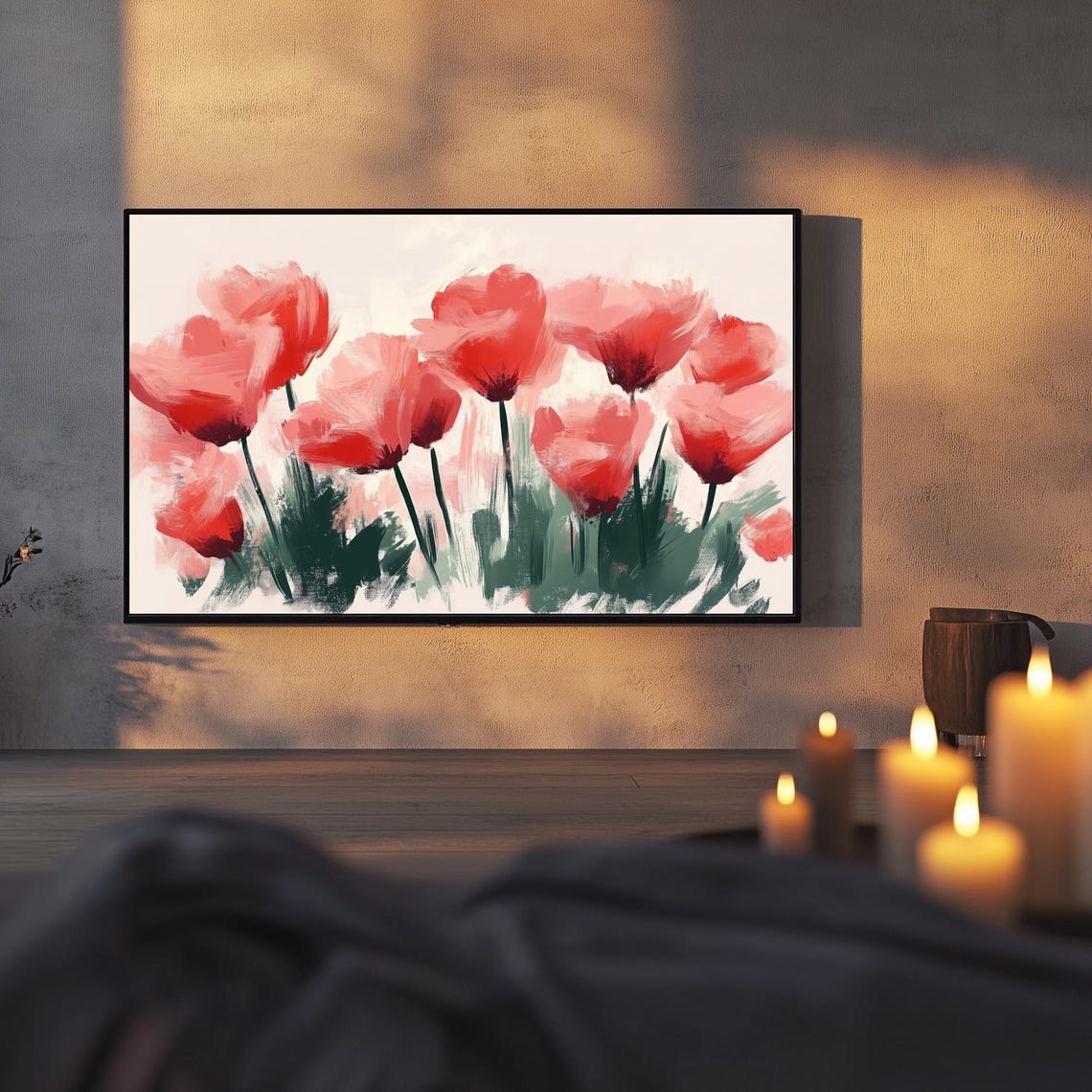 Red Abstract Flowers Bold Brushstroke Spring Floral Painting Poster - Image 3