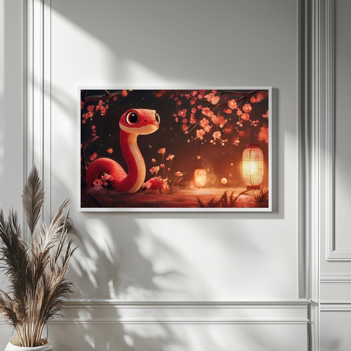 Cute Red Snake Cherry Blossoms Lanterns Lunar New Year TV Poster - Image 4