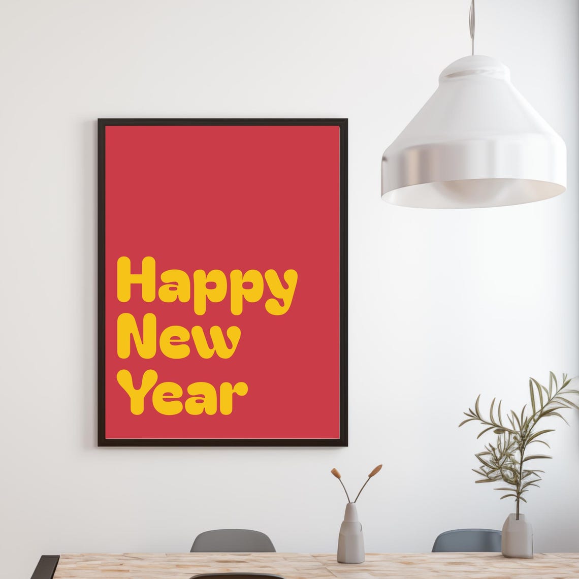 Happy New Year Bubble Letters Red Yellow Retro Party Wall Poster - Image 3