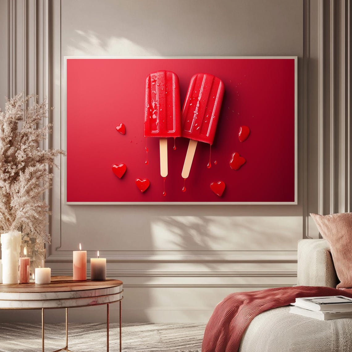 Red Heart Popsicles Flat Lay Valentines Day Dessert Art TV Poster - Image 5