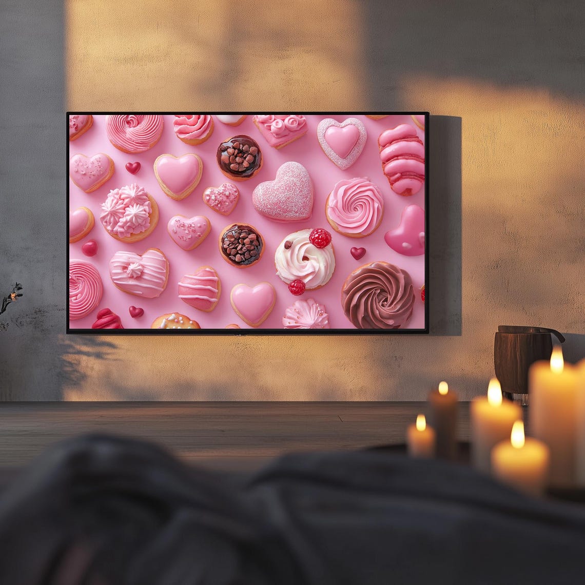 Pink Heart Pastries Valentines Day Pattern Cookies Art TV Poster - Image 3
