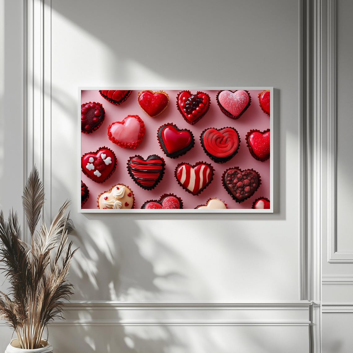 Red Heart Cupcakes Valentines Day Pattern Dessert Art Frame TV Poster - Image 4