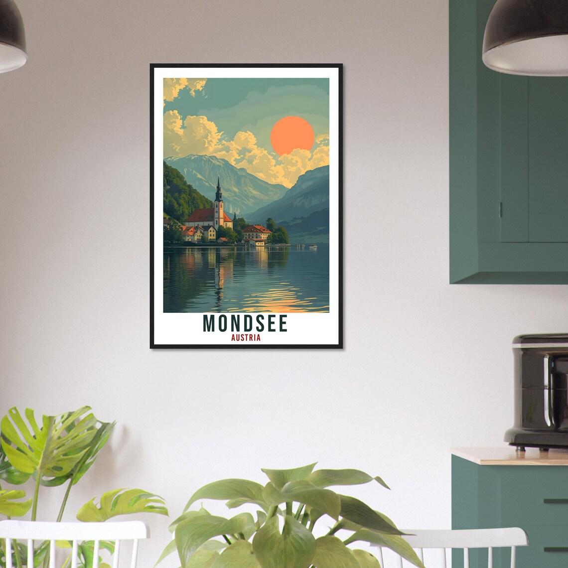 Mondsee Austria Vintage Travel Poster Lakeside Church Sunset View - Image 2