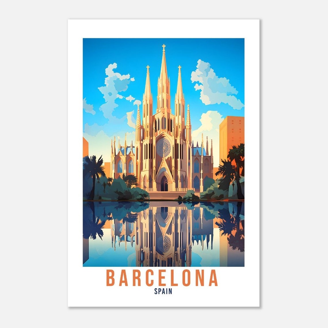 Barcelona Spain Iconic Sagrada Familia Cathedral Reflection Poster