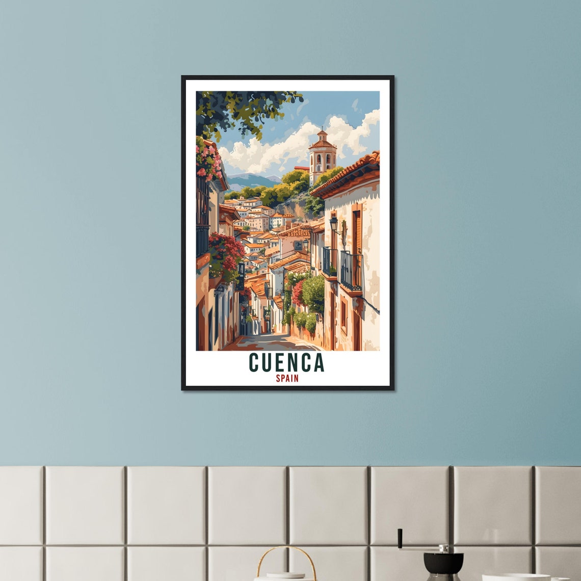 Cuenca Spain Old Town Cobblestone Street Vintage Travel Poster - Image 3