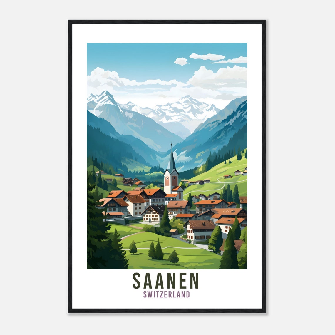 Saanen Switzerland Alpine Village Mountain View Vintage Travel Poster - Image 4