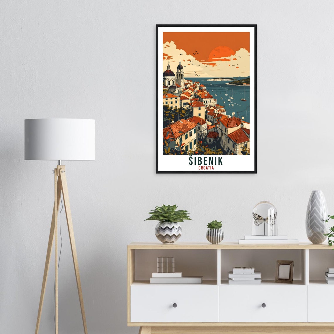 Sibenik Croatia Sunset Travel Poster Harbor Cathedral Coast View - Image 2