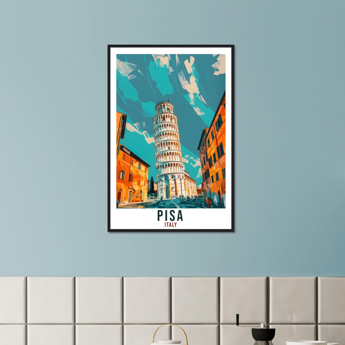 Pisa Italy Famous Leaning Tower Under a Teal Sky Travel Poster - Image 2