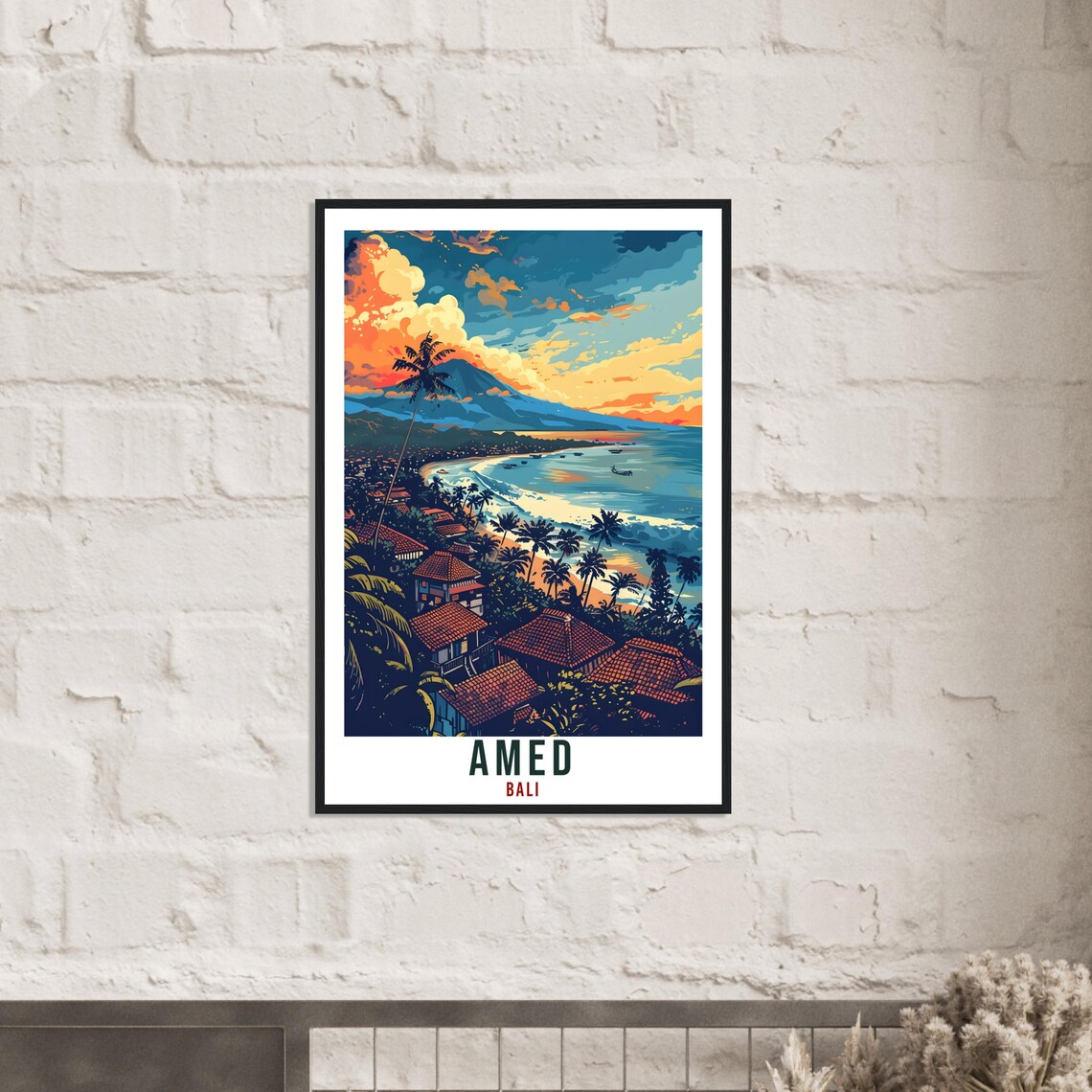 Amed Bali Sunset Coast Fishing Village Volcano Travel Poster - Image 3