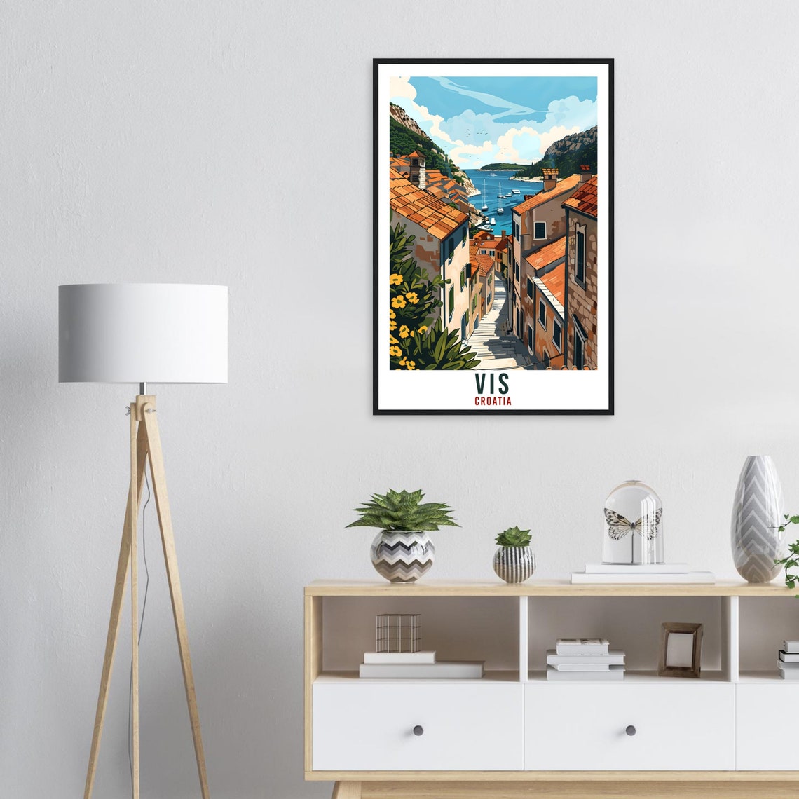Vis Croatia Island Harbor Old Town Steps Vintage Style Travel Poster - Image 2
