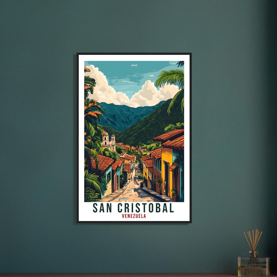 San Cristobal Venezuela Travel Poster Colonial Street Mountain View - Image 3