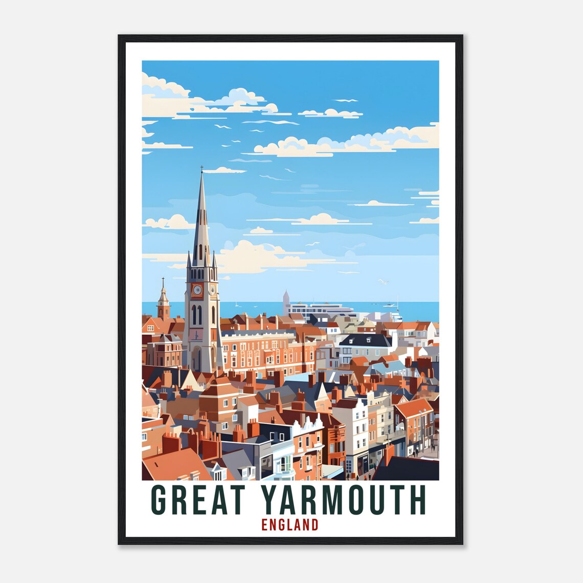 Great Yarmouth England Rooftops Church Spire Seaside Travel Poster - Image 4