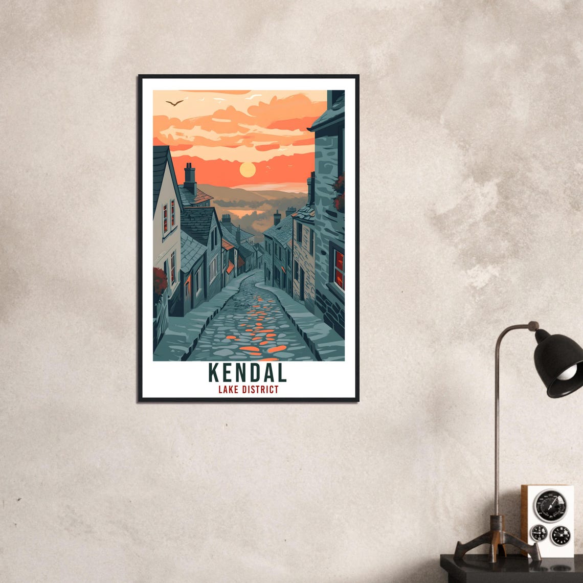 Kendal Lake District Cobbled Street Sunset Vintage Travel Poster - Image 3