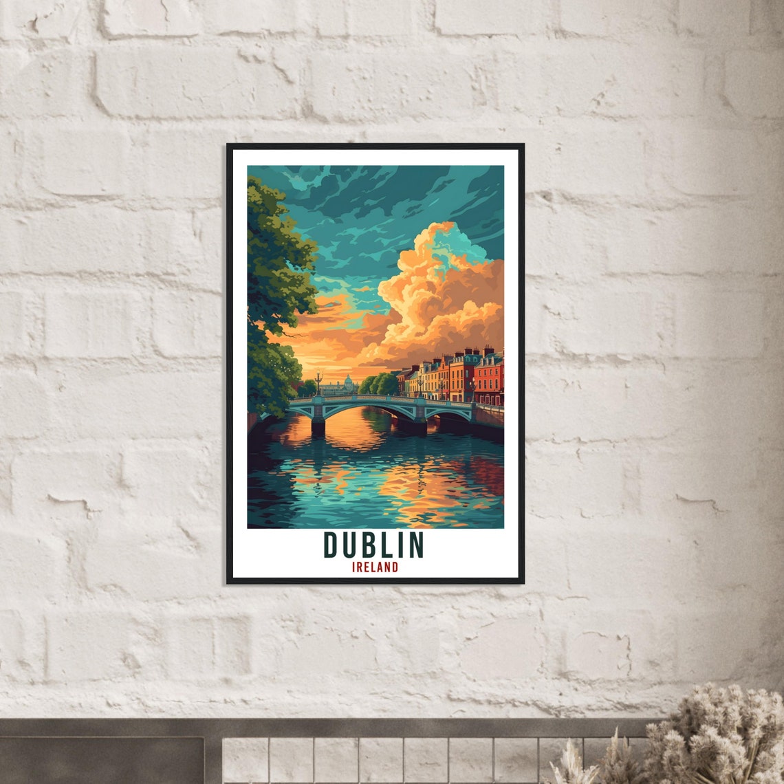 Dublin Ireland River Bridge Sunset City Reflections Travel Poster - Image 2