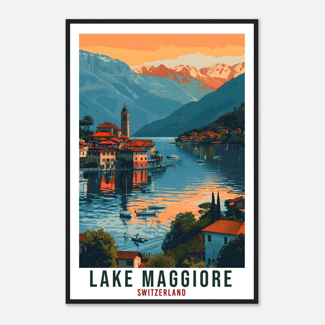 Lake Maggiore Switzerland Sunset Lakeside Village Sailboats Poster - Image 4