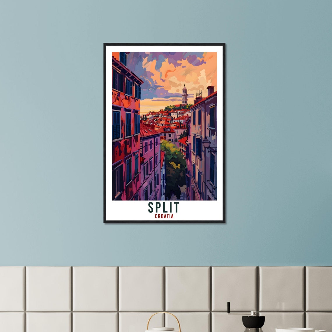Split Croatia Sunset Alley Vintage Travel Poster with Bell Tower - Image 2