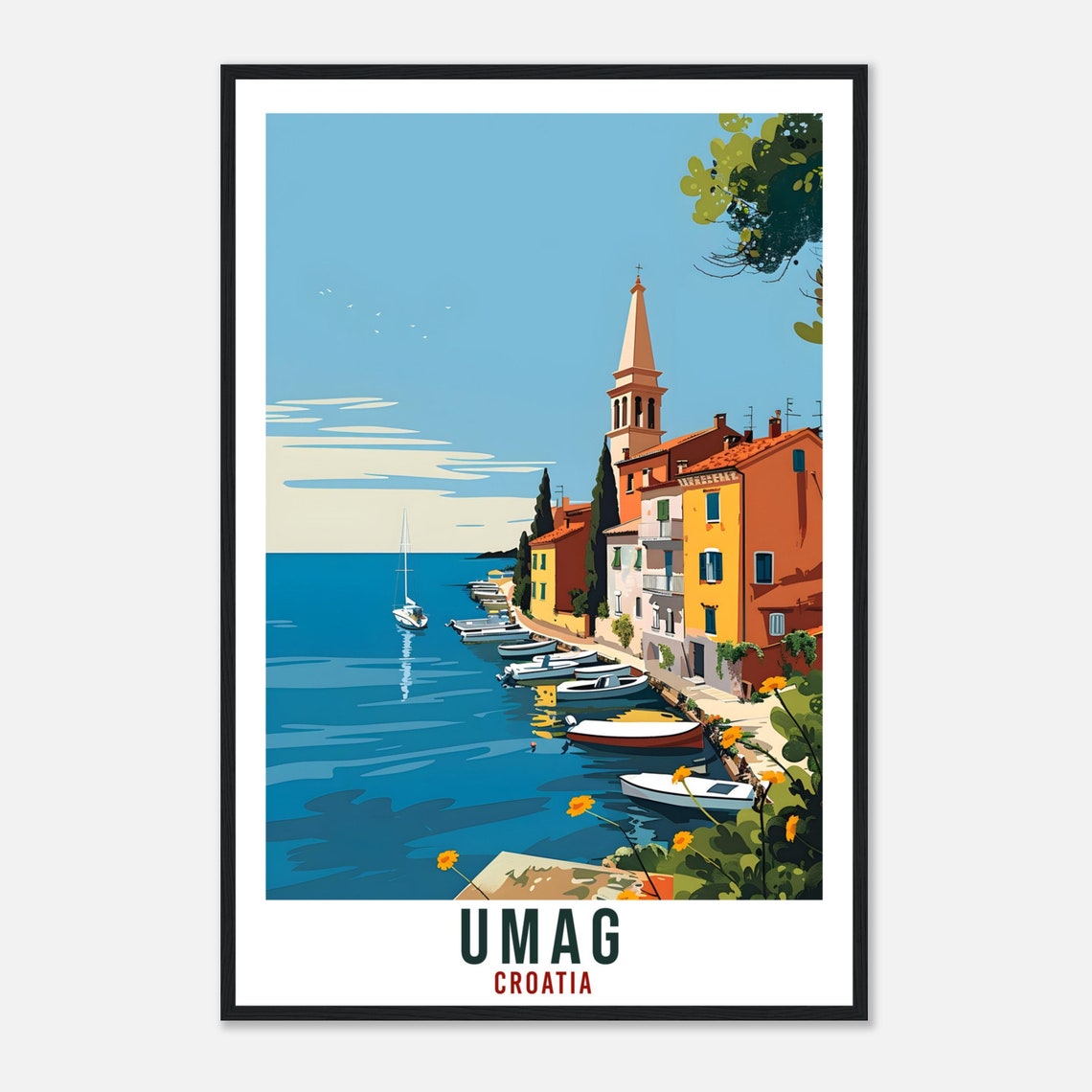 Umag Croatia Waterfront Promenade White Boats Retro Travel Poster - Image 4
