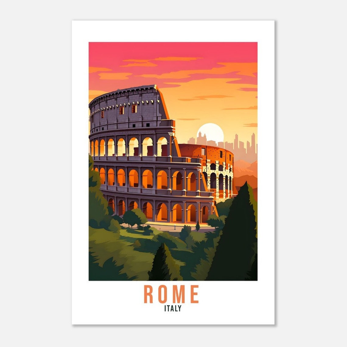 Rome Italy Colosseum Sunset Ancient Arena Landmark Scene Poster - Image 4