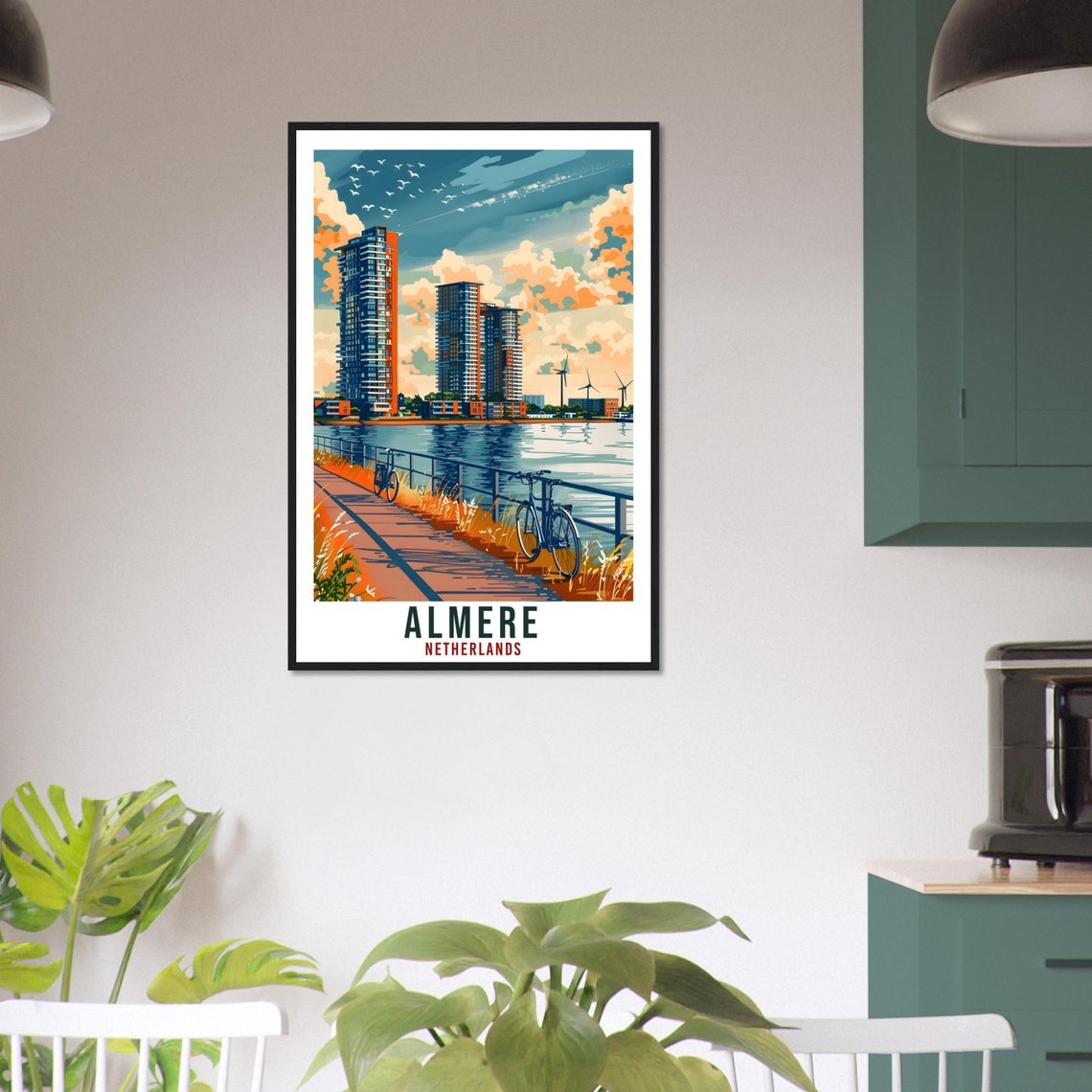 Almere Netherlands Modern Towers Lakeside Bike Path Travel Poster - Image 2