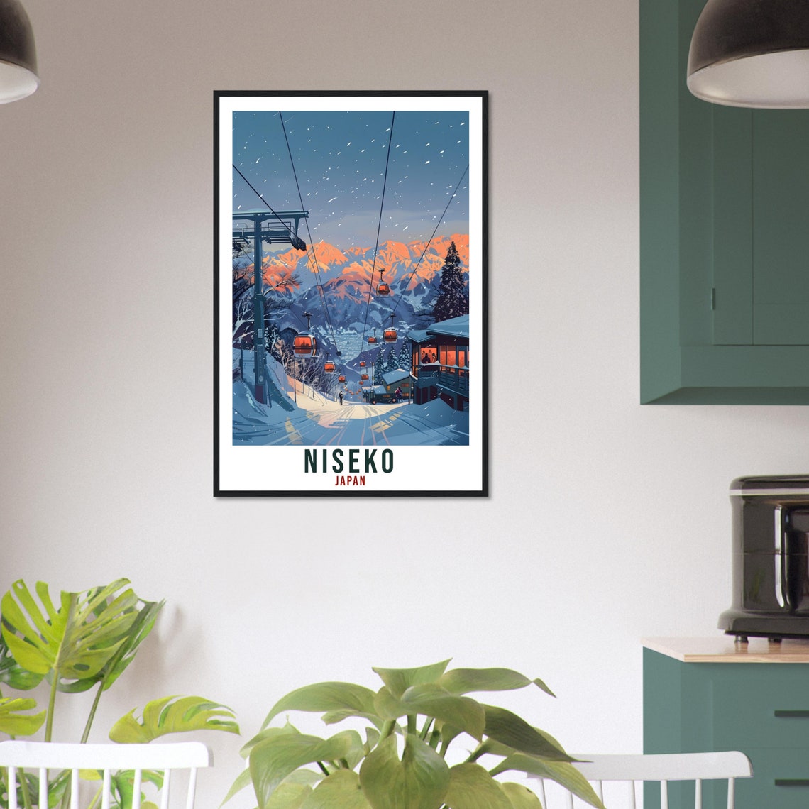 Niseko Japan Winter Ski Resort Gondolas Sunset Vintage Travel Poster - Image 3