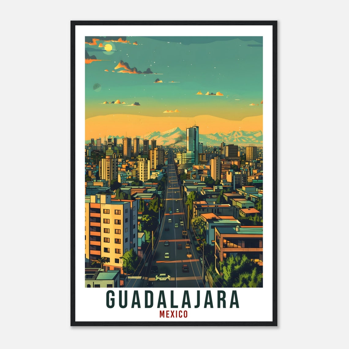 Guadalajara Mexico Modern Skyline at Dusk Mountain Sunset Travel Poster - Image 4
