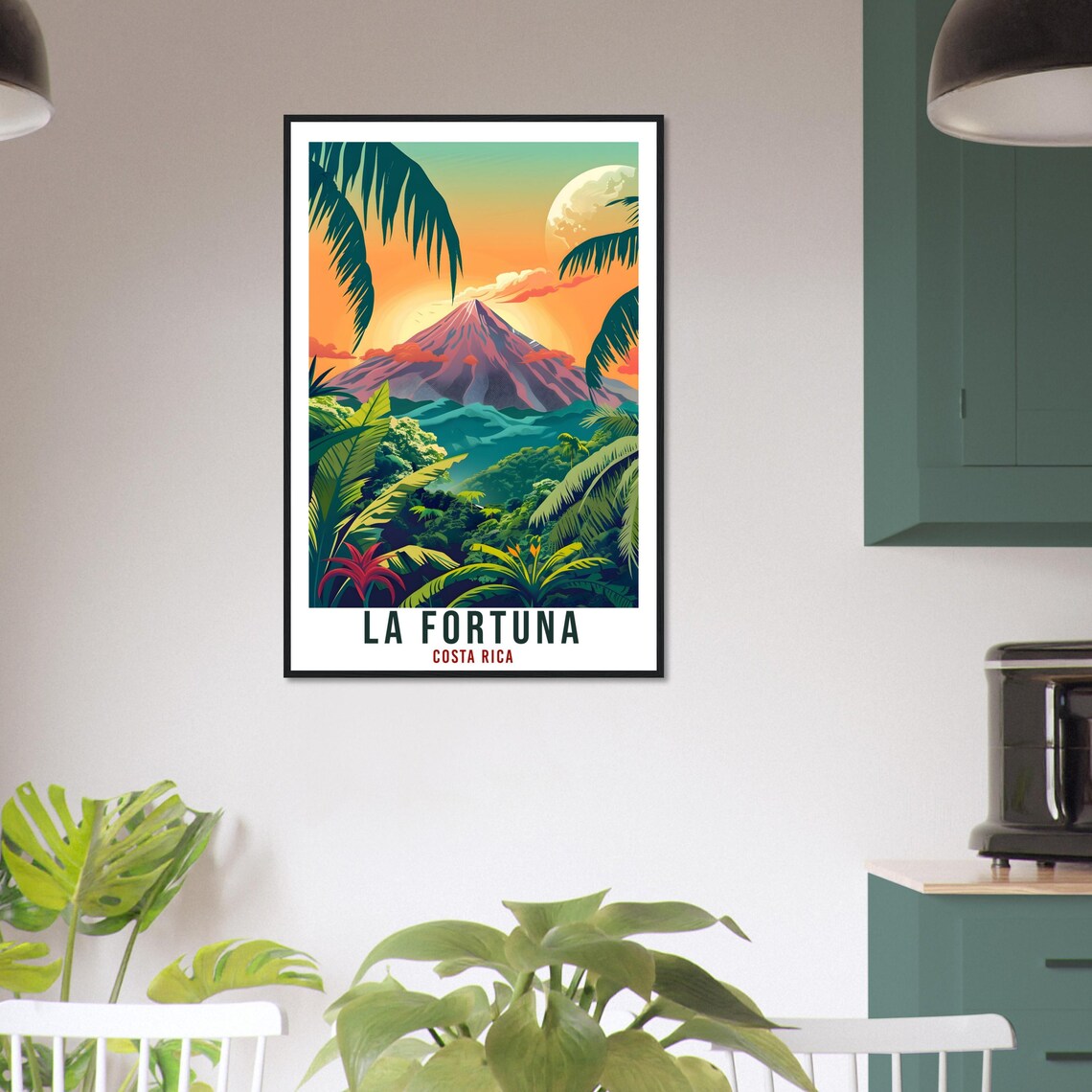 La Fortuna Volcano Sunset Moonrise Jungle Foliage Costa Rica Travel Poster - Image 3