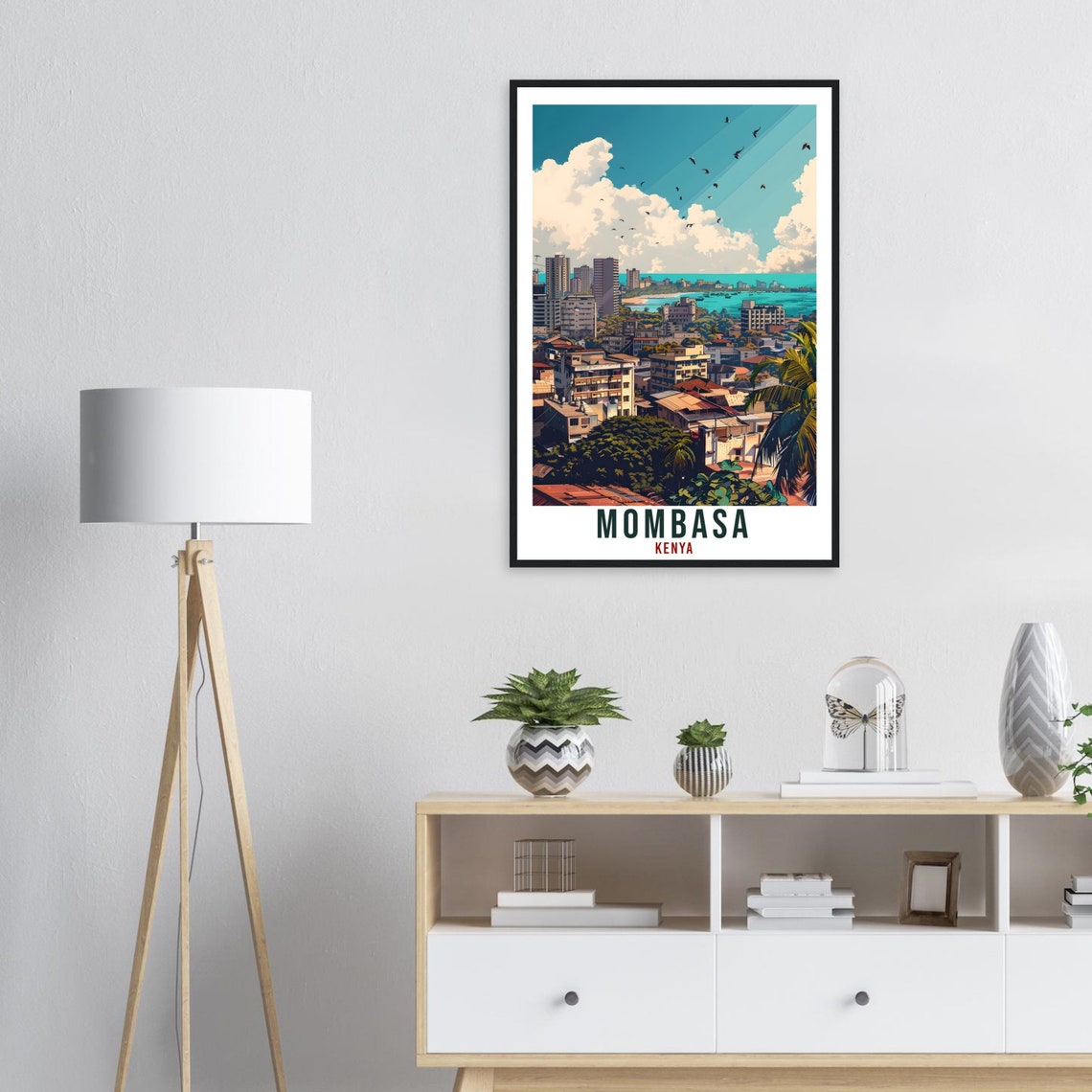 Mombasa Kenya Coastal Skyline Ocean Birds Vintage Travel Poster - Image 4