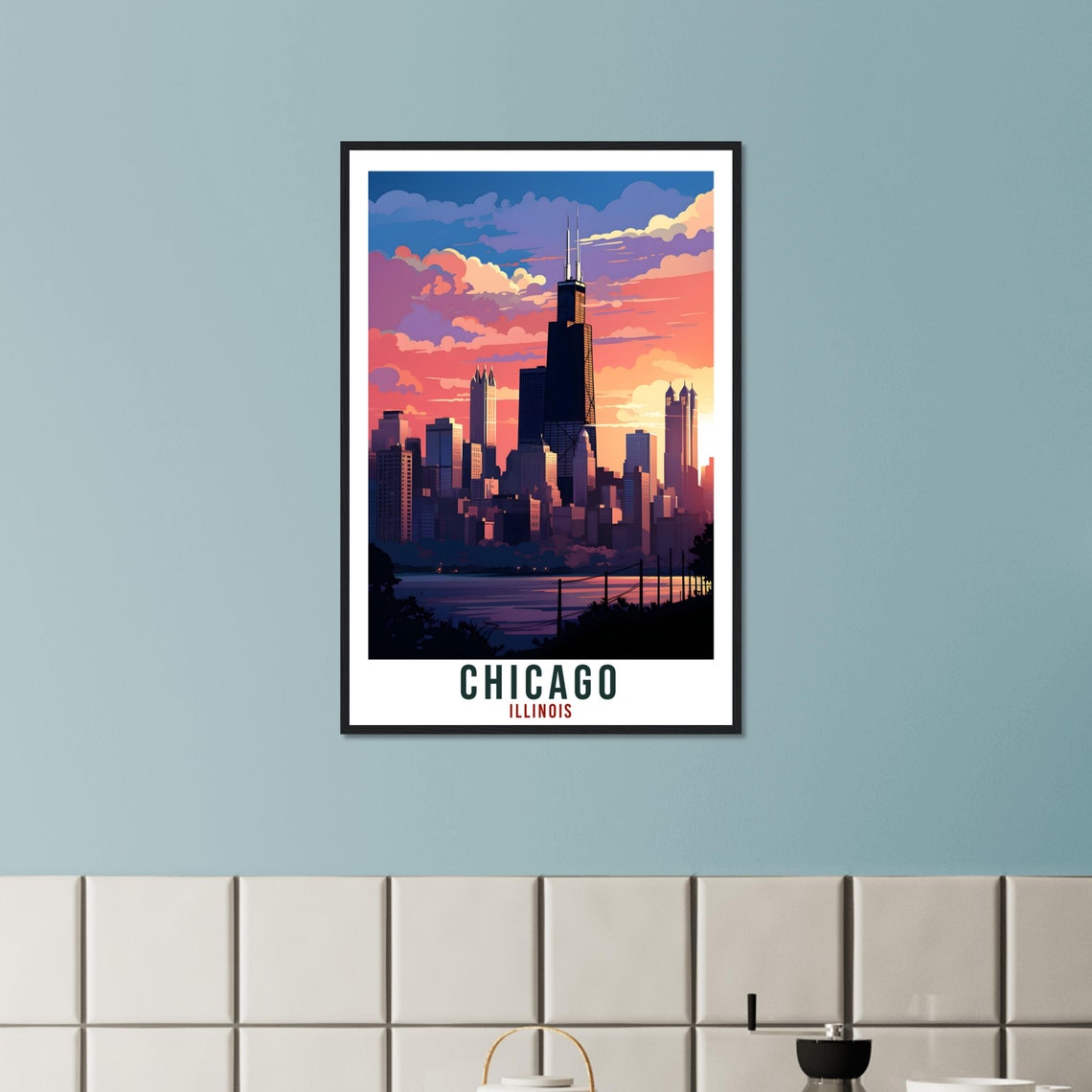 Chicago Illinois Downtown Skyline at Dusk Willis Tower Lake Poster - Image 4