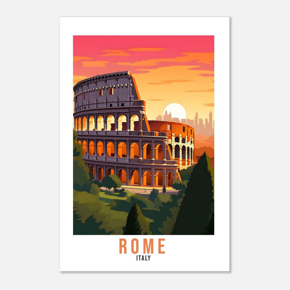 Rome Italy Colosseum Sunset Ancient Arena Landmark Scene Poster