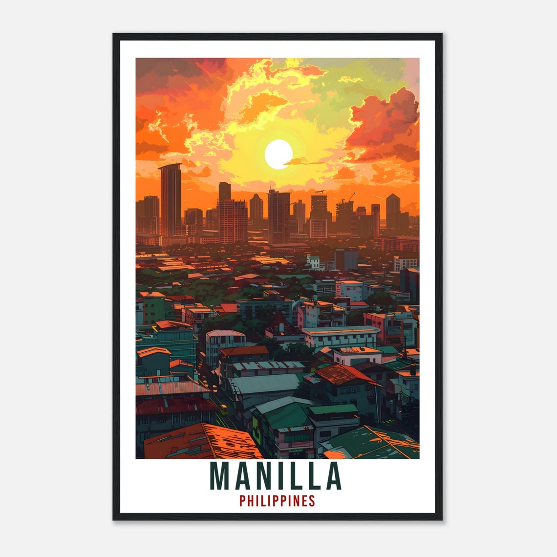 Manilla Philippines Sunset City Skyline Warm Orange Glow Travel Poster - Image 4