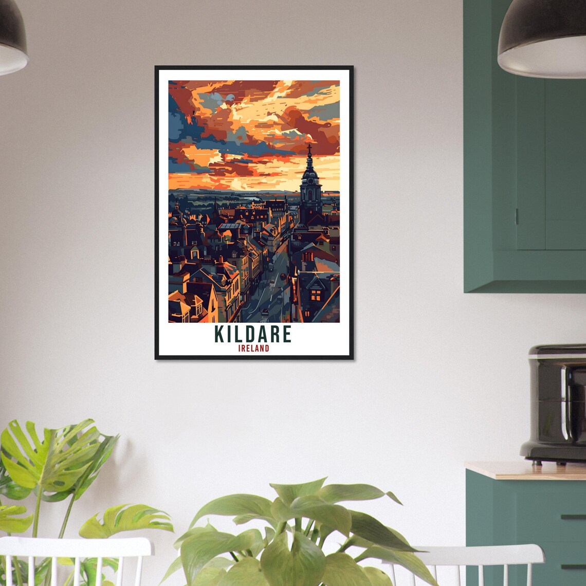Kildare Sunset Rooftop Panorama Church Spire Ireland Vintage Poster - Image 3