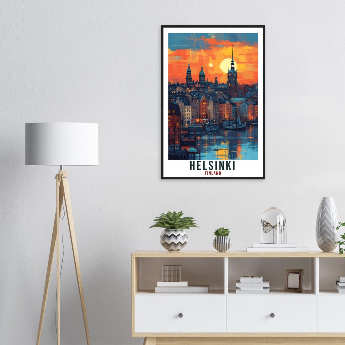 Helsinki Finland Sunset Harbor Vintage Travel Illustration Poster - Image 4