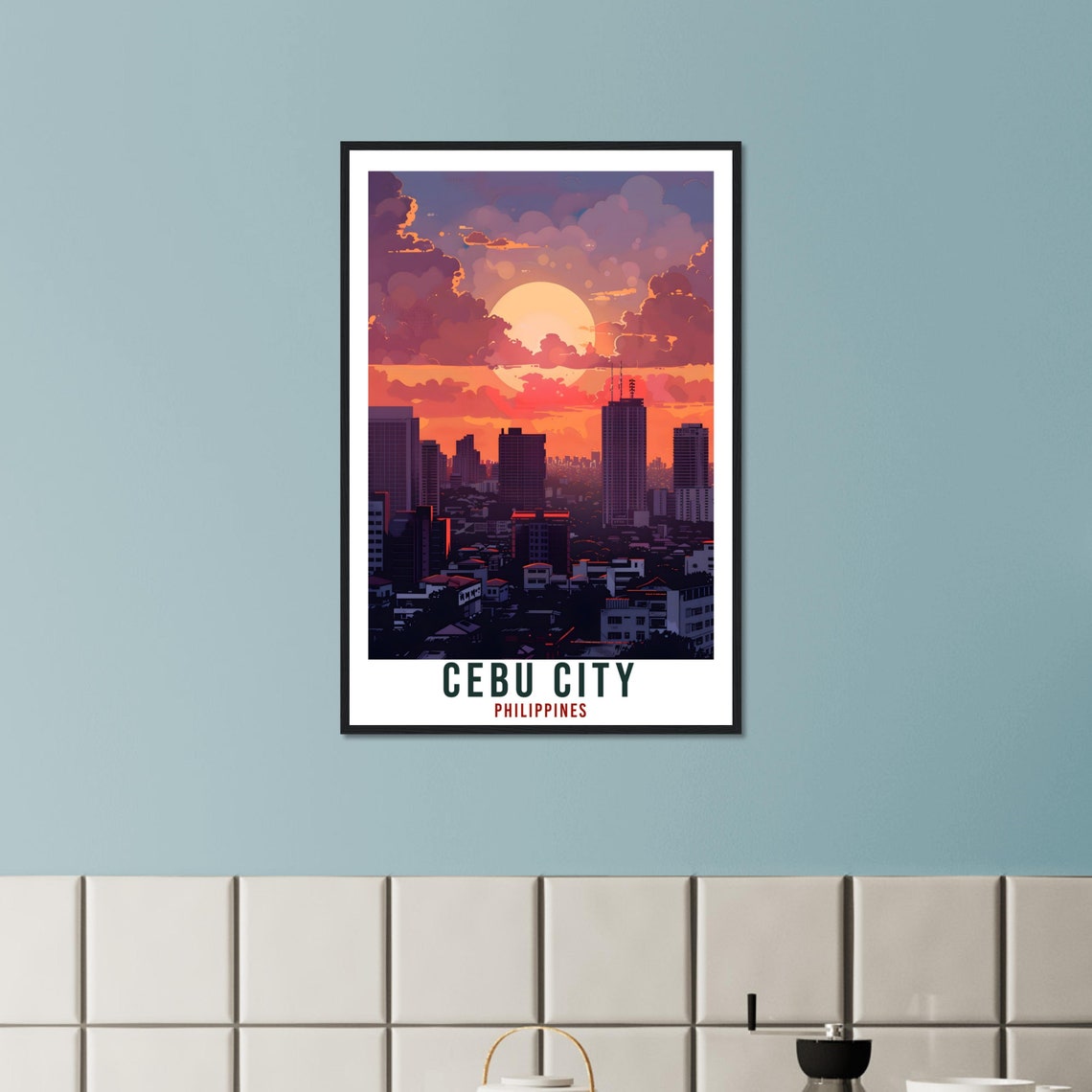 Cebu City Philippines Sunset Skyscrapers Skyline Travel Poster - Image 2