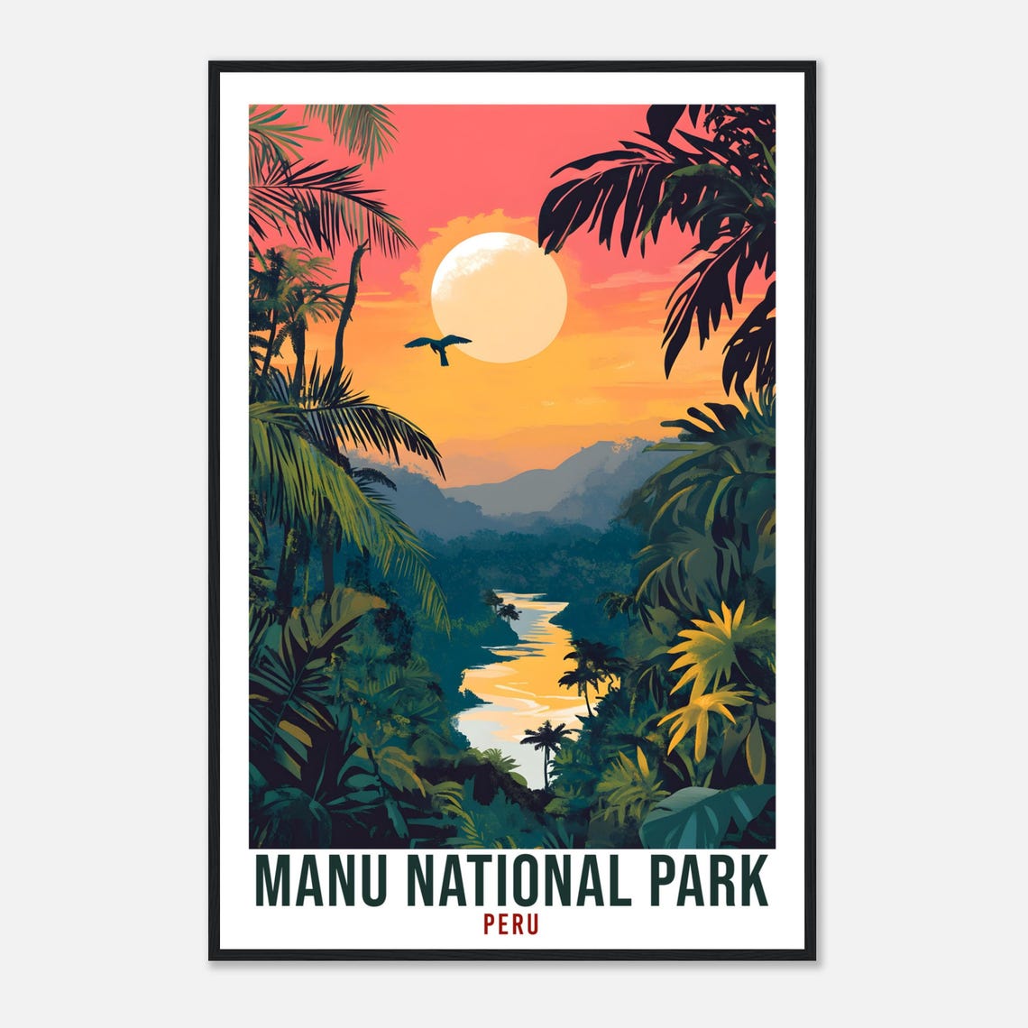 Manu National Park Peru Rainforest Sunset River Scene Poster Art - Image 4