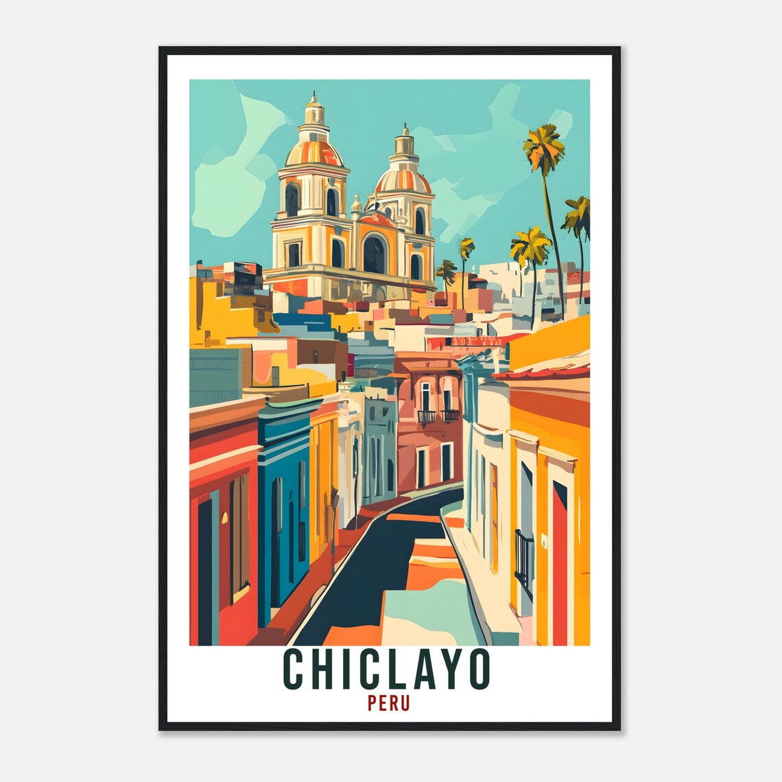 Chiclayo Peru Colonial Street Church Domes Vintage Travel Poster Art - Image 4