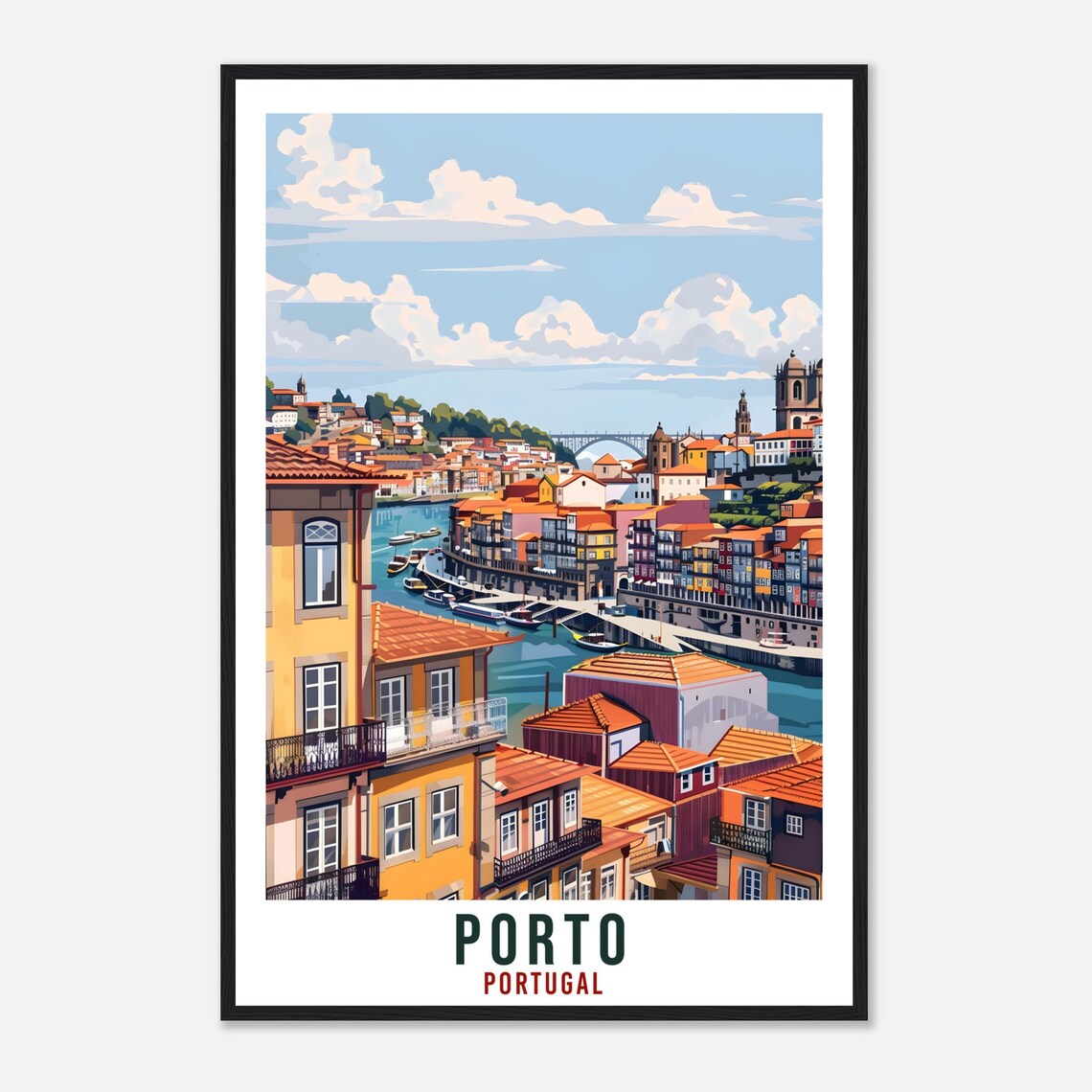 Porto Portugal Douro River Riverside Houses Vintage Travel Poster Art - Image 4