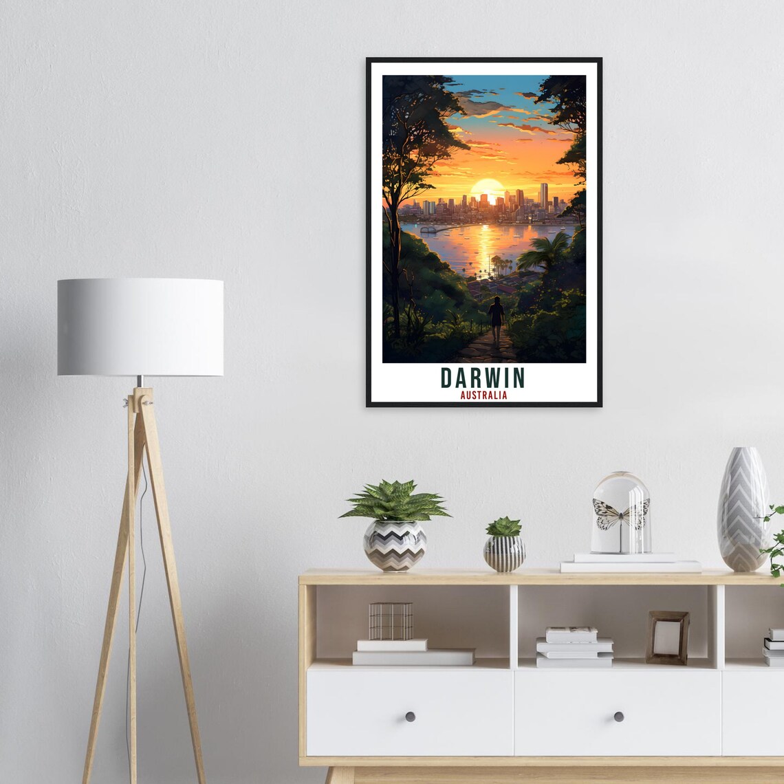 Darwin Australia Sunset Harbor Skyline Vintage Travel Poster - Image 2