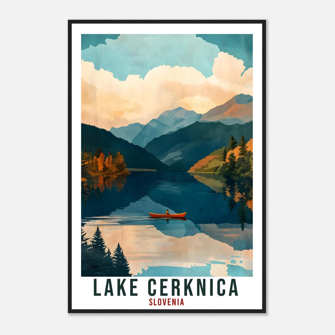 Lake Cerknica Slovenia Canoe Calm Water Vintage Travel Poster - Image 4