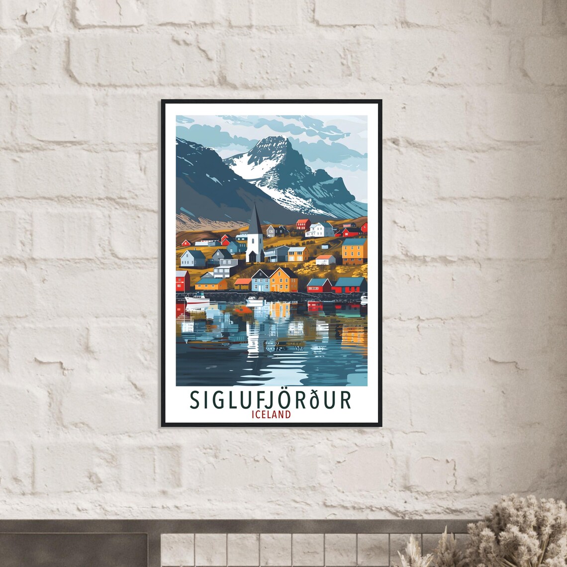 Siglufjordur Iceland Harbour Colorful Houses Mountain Travel Poster - Image 3
