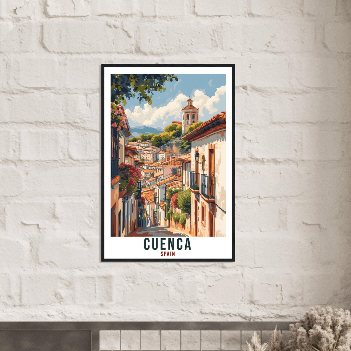 Cuenca Spain Old Town Cobblestone Street Vintage Travel Poster - Image 2
