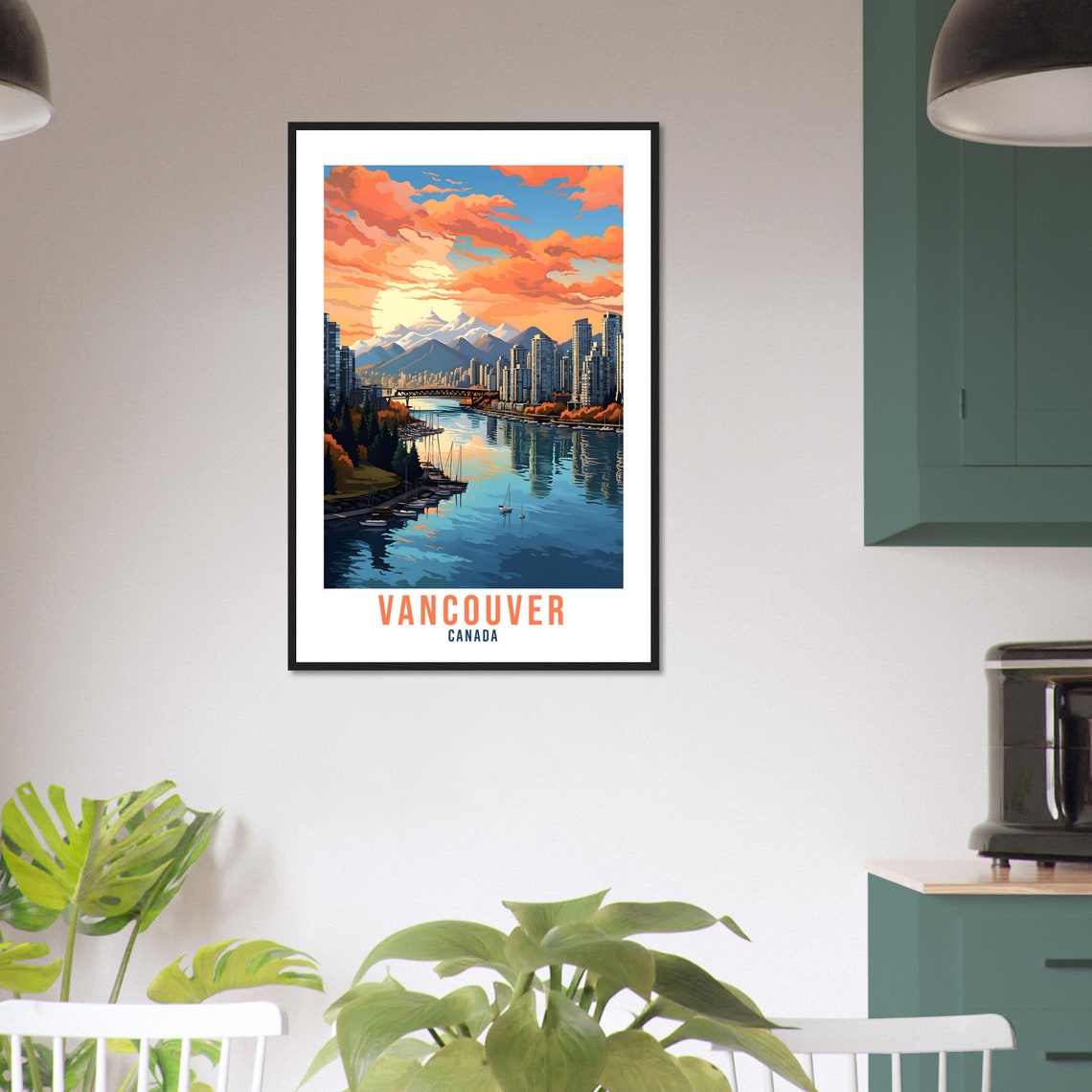 Vancouver Canada Harbor Sailboat Mountains Bridge Sunset Poster - Image 4