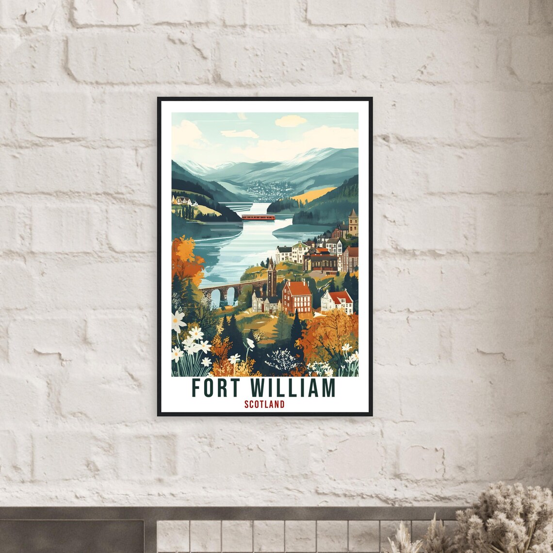 Fort William Scotland Vintage Loch Town Travel Golden Poster - Image 2